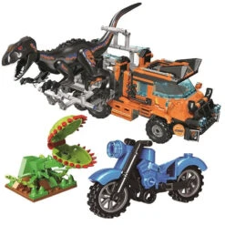 Dinosaurier Spielzeug Set Mit Truck, Dino, Motorrad Und Pflanze (551 Teile)