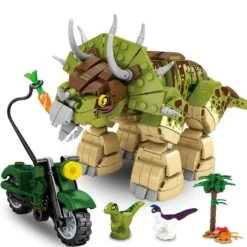 Jurassic World Triceratops Dinosaurier & Motorrad Baustein Set (735 Teile) -Dinosaurier-Spielzeug product image 1702643478
