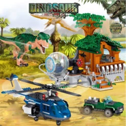 Jurassic Park Baustein Dino Set Mit Hubschrauber, Dinos Und Hütte (908 Teile) -Dinosaurier-Spielzeug product image 1812807279