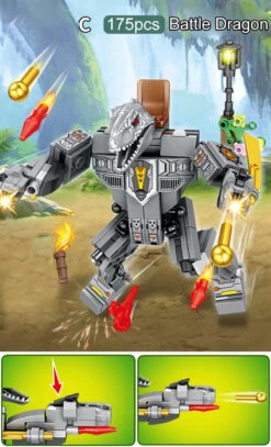 Dino Transformer 4in2 Baustein Set Mit 705 Teilen -Dinosaurier-Spielzeug product image 1895449959