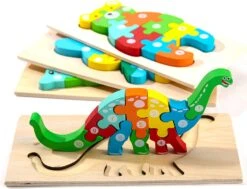 Montessori Holz Puzzle Lern Spiel Für Kinder - Viele Motive -Dinosaurier-Spielzeug product image 1929371059