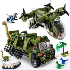 Dino Transport Truck Und Helikopter Klemm-Baustein Set Mit 1510 Teilen