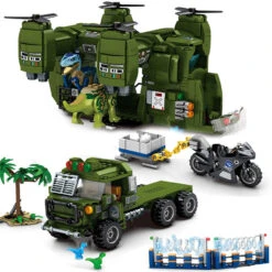 Dino Transport Truck Und Helikopter Klemm-Baustein Set Mit 1510 Teilen -Dinosaurier-Spielzeug product image 1939234380