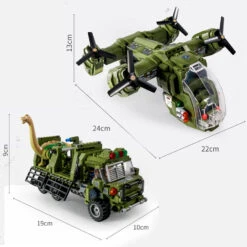 Dino Transport Truck Und Helikopter Klemm-Baustein Set Mit 1510 Teilen -Dinosaurier-Spielzeug product image 1939234381
