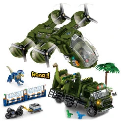Dino Transport Truck Und Helikopter Klemm-Baustein Set Mit 1510 Teilen -Dinosaurier-Spielzeug product image 1939234382
