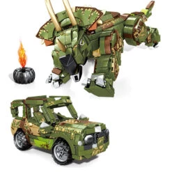2in1 Klemm-Baustein Set Triceratops Oder Jeep (1100 Teile) -Dinosaurier-Spielzeug product image 2012422377