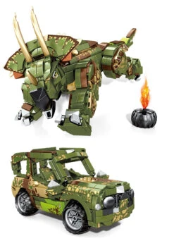 2in1 Klemm-Baustein Set Triceratops Oder Jeep (1100 Teile) -Dinosaurier-Spielzeug product image 2012422384